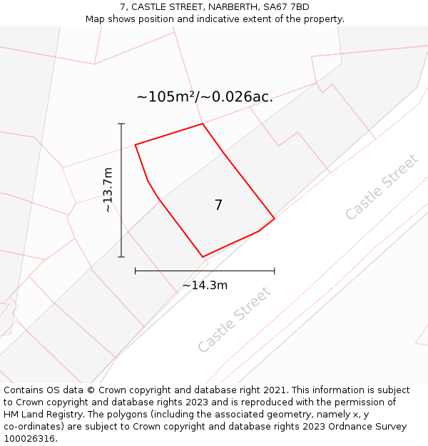 7, CASTLE STREET, NARBERTH, SA67 7BD: Plot and title map
