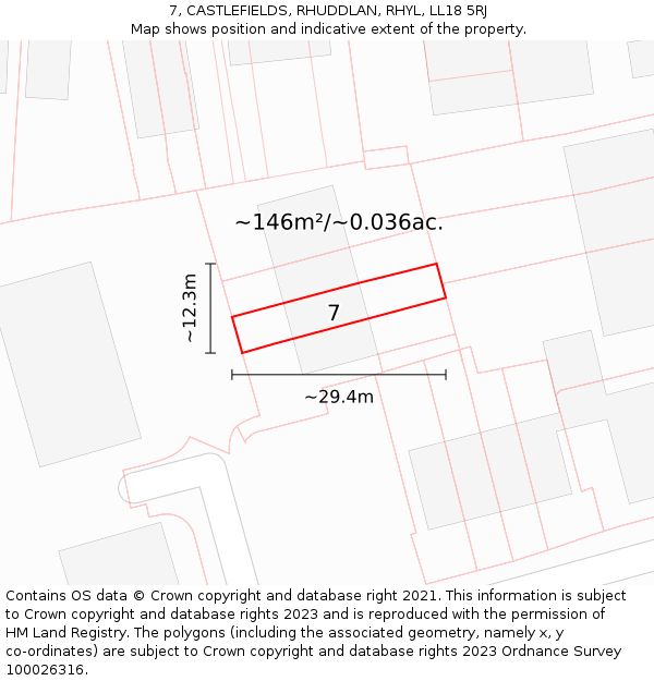 7, CASTLEFIELDS, RHUDDLAN, RHYL, LL18 5RJ: Plot and title map