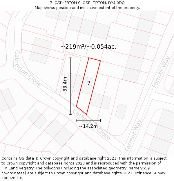 7, CATHERTON CLOSE, TIPTON, DY4 0DQ: Plot and title map