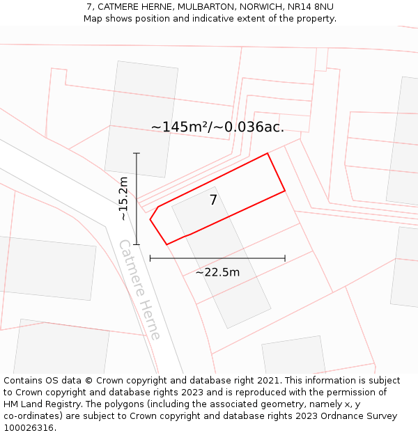 7, CATMERE HERNE, MULBARTON, NORWICH, NR14 8NU: Plot and title map