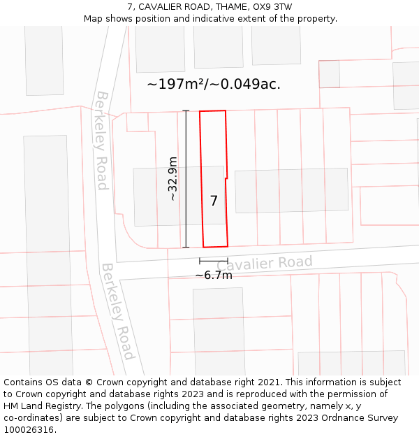 7, CAVALIER ROAD, THAME, OX9 3TW: Plot and title map