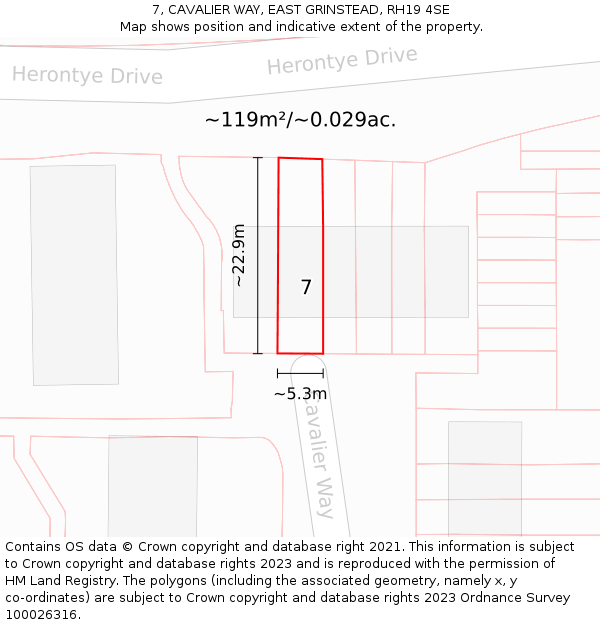 7, CAVALIER WAY, EAST GRINSTEAD, RH19 4SE: Plot and title map