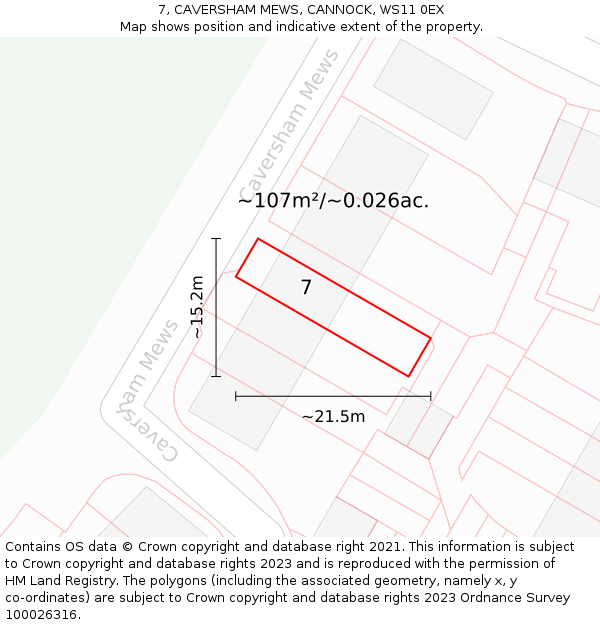 7, CAVERSHAM MEWS, CANNOCK, WS11 0EX: Plot and title map