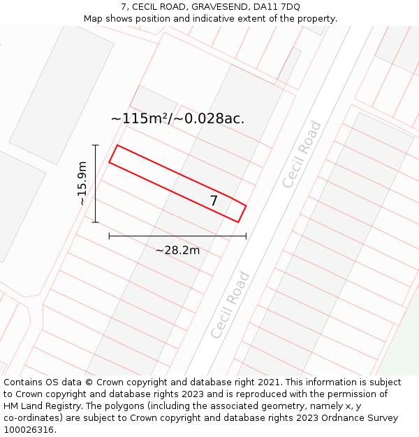 7, CECIL ROAD, GRAVESEND, DA11 7DQ: Plot and title map
