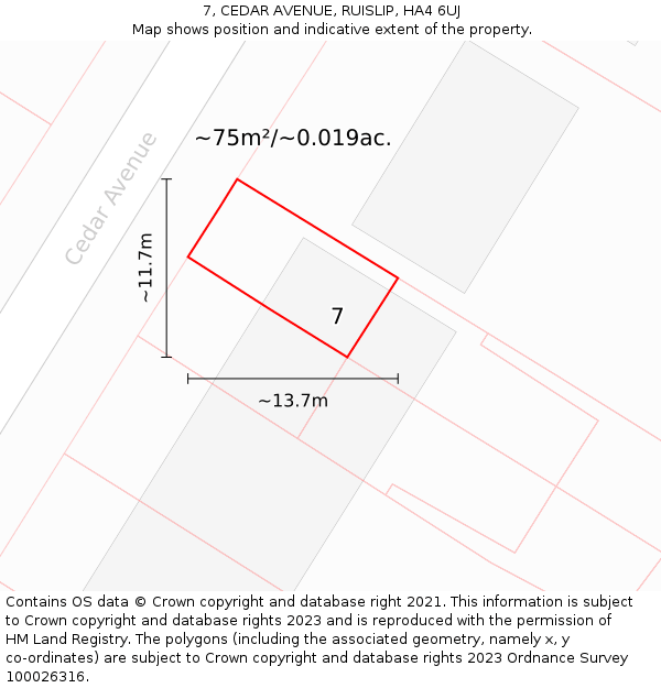 7, CEDAR AVENUE, RUISLIP, HA4 6UJ: Plot and title map
