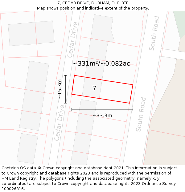 7, CEDAR DRIVE, DURHAM, DH1 3TF: Plot and title map
