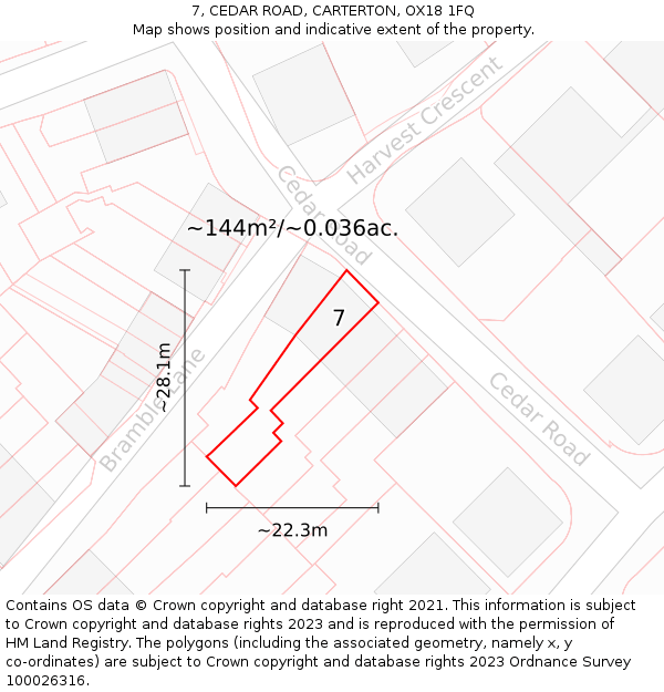 7, CEDAR ROAD, CARTERTON, OX18 1FQ: Plot and title map