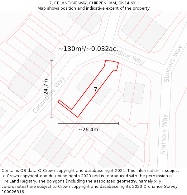 7, CELANDINE WAY, CHIPPENHAM, SN14 6XH: Plot and title map