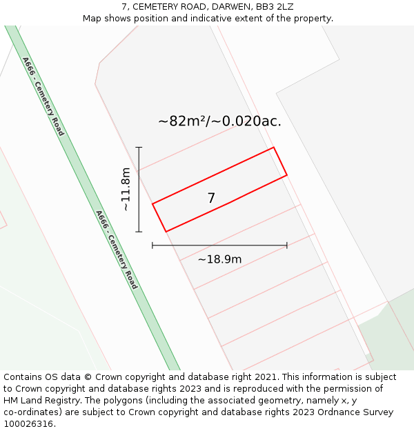 7, CEMETERY ROAD, DARWEN, BB3 2LZ: Plot and title map