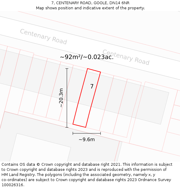 7, CENTENARY ROAD, GOOLE, DN14 6NR: Plot and title map
