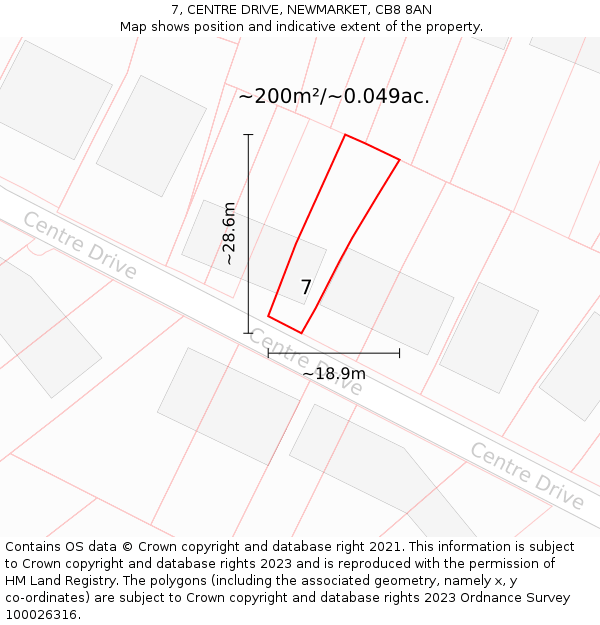 7, CENTRE DRIVE, NEWMARKET, CB8 8AN: Plot and title map