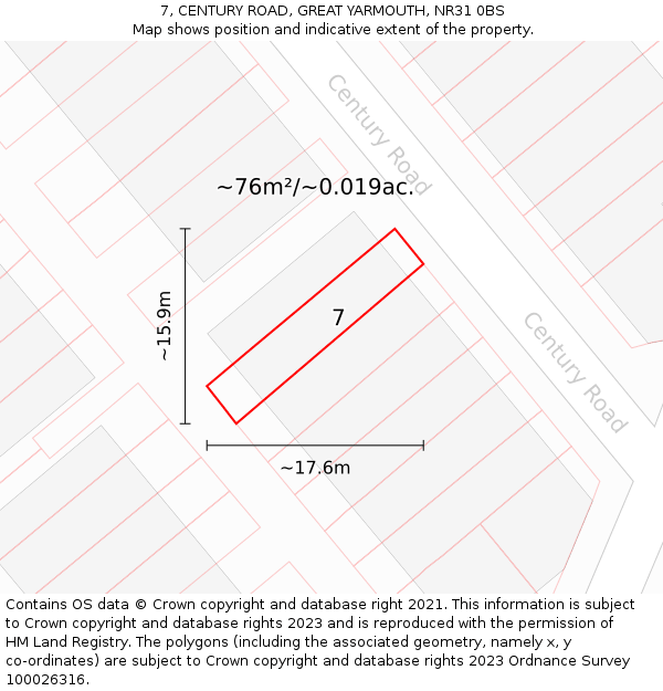 7, CENTURY ROAD, GREAT YARMOUTH, NR31 0BS: Plot and title map