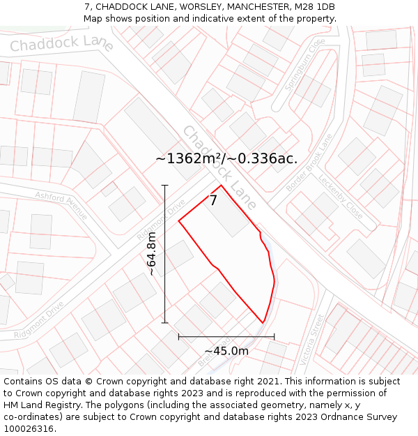 7, CHADDOCK LANE, WORSLEY, MANCHESTER, M28 1DB: Plot and title map