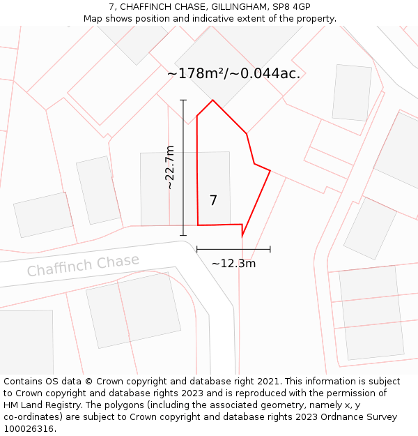 7, CHAFFINCH CHASE, GILLINGHAM, SP8 4GP: Plot and title map