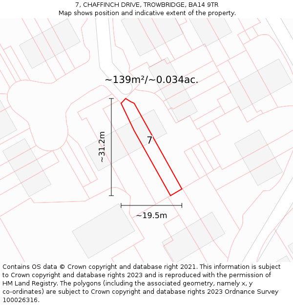 7, CHAFFINCH DRIVE, TROWBRIDGE, BA14 9TR: Plot and title map