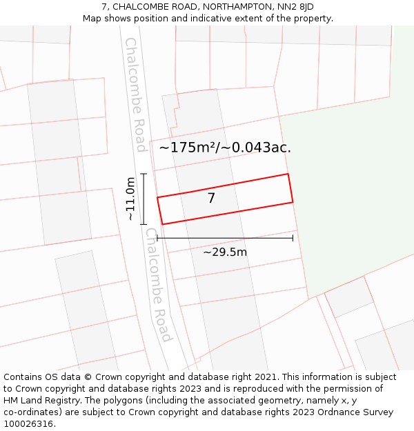 7, CHALCOMBE ROAD, NORTHAMPTON, NN2 8JD: Plot and title map