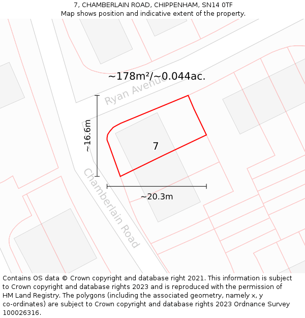 7, CHAMBERLAIN ROAD, CHIPPENHAM, SN14 0TF: Plot and title map