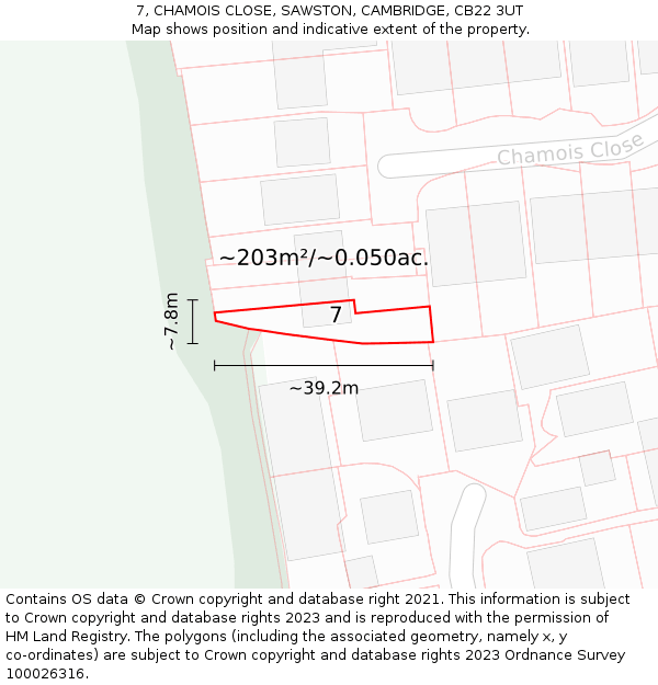 7, CHAMOIS CLOSE, SAWSTON, CAMBRIDGE, CB22 3UT: Plot and title map