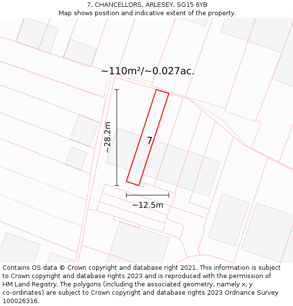 7, CHANCELLORS, ARLESEY, SG15 6YB: Plot and title map