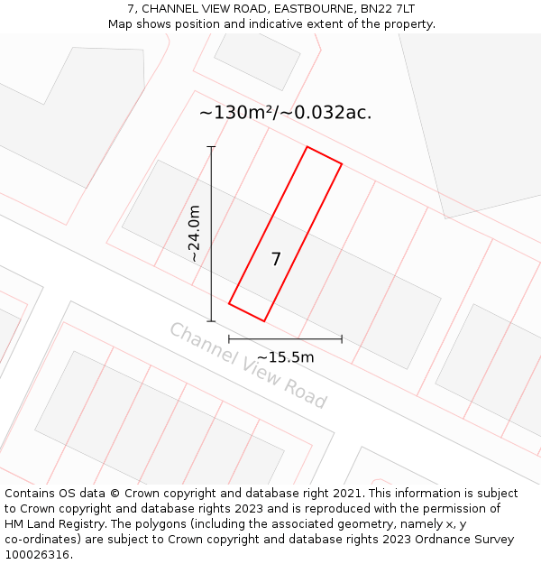 7, CHANNEL VIEW ROAD, EASTBOURNE, BN22 7LT: Plot and title map