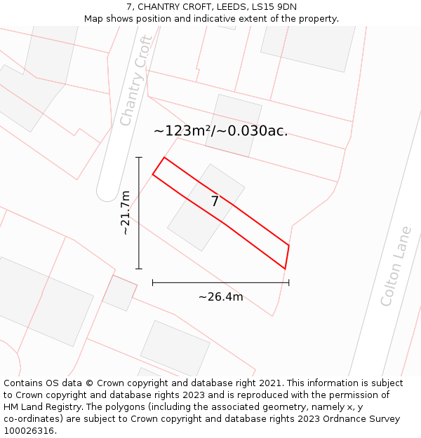 7, CHANTRY CROFT, LEEDS, LS15 9DN: Plot and title map