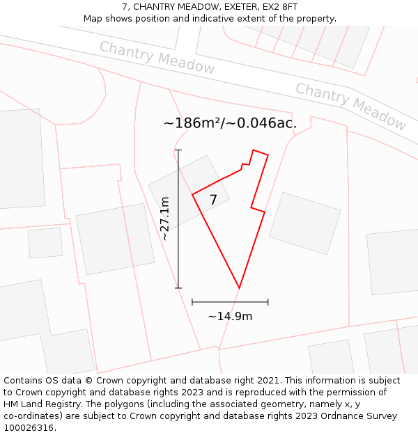 7, CHANTRY MEADOW, EXETER, EX2 8FT: Plot and title map