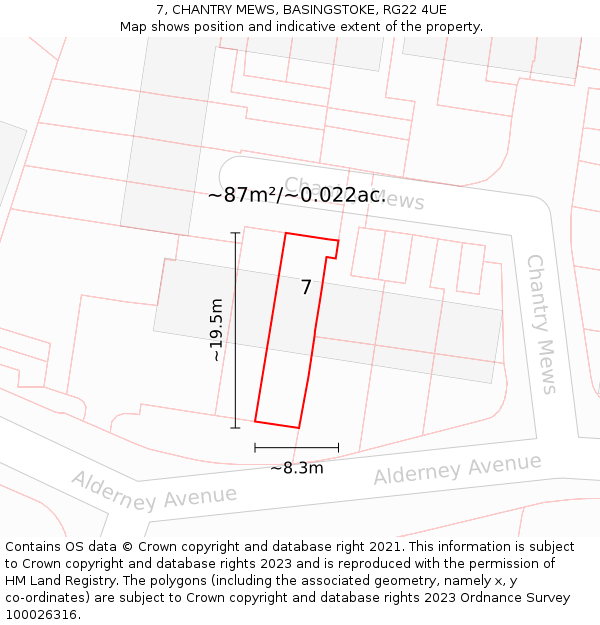7, CHANTRY MEWS, BASINGSTOKE, RG22 4UE: Plot and title map