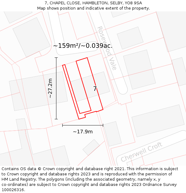 7, CHAPEL CLOSE, HAMBLETON, SELBY, YO8 9SA: Plot and title map