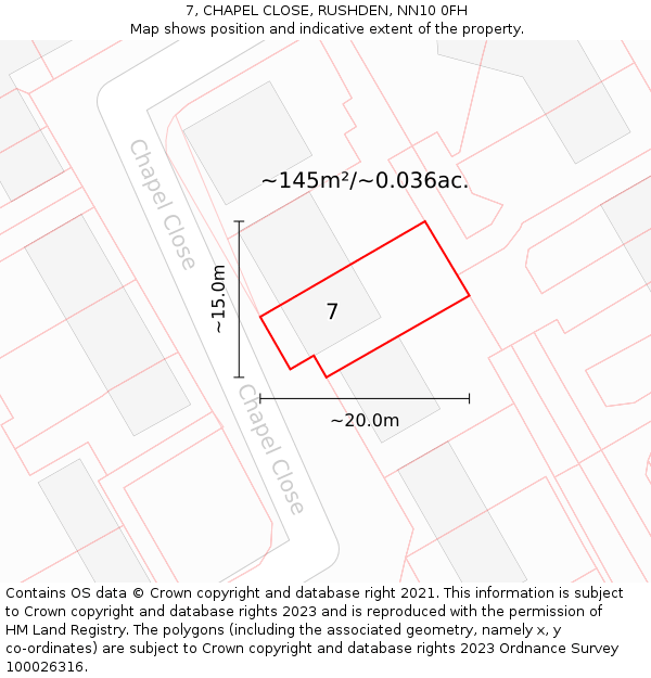 7, CHAPEL CLOSE, RUSHDEN, NN10 0FH: Plot and title map