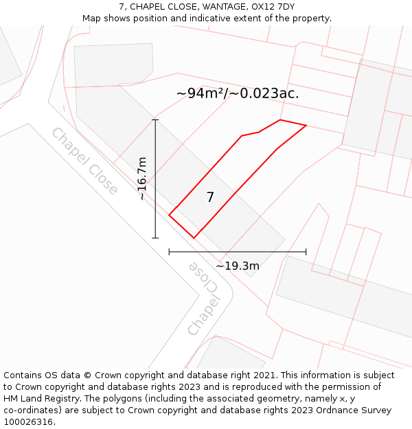 7, CHAPEL CLOSE, WANTAGE, OX12 7DY: Plot and title map