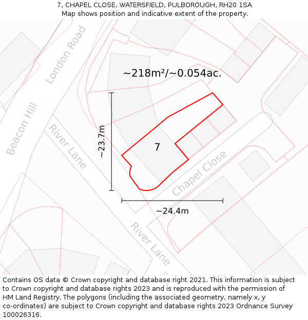7, CHAPEL CLOSE, WATERSFIELD, PULBOROUGH, RH20 1SA: Plot and title map