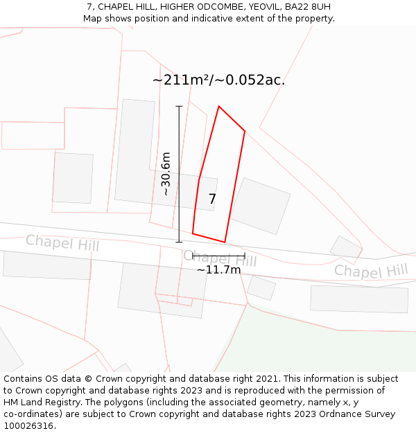 7, CHAPEL HILL, HIGHER ODCOMBE, YEOVIL, BA22 8UH: Plot and title map