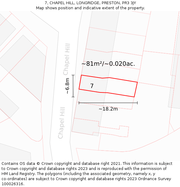 7, CHAPEL HILL, LONGRIDGE, PRESTON, PR3 3JY: Plot and title map