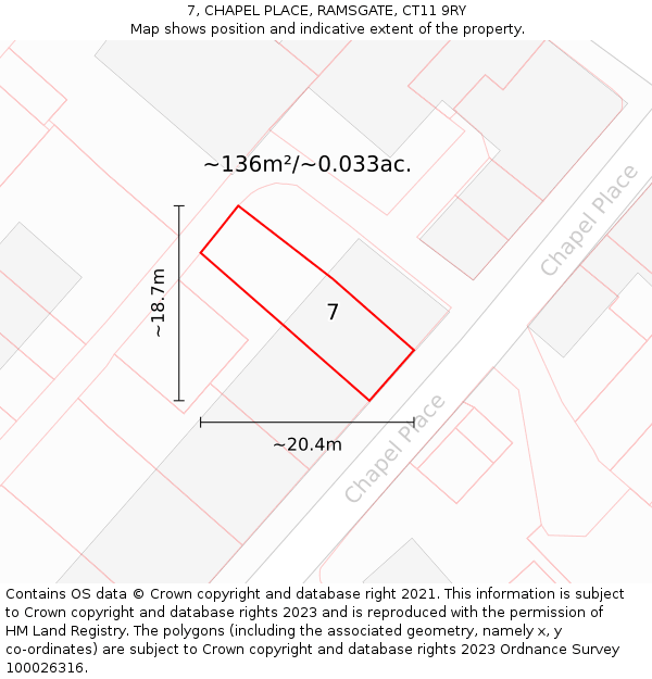 7, CHAPEL PLACE, RAMSGATE, CT11 9RY: Plot and title map