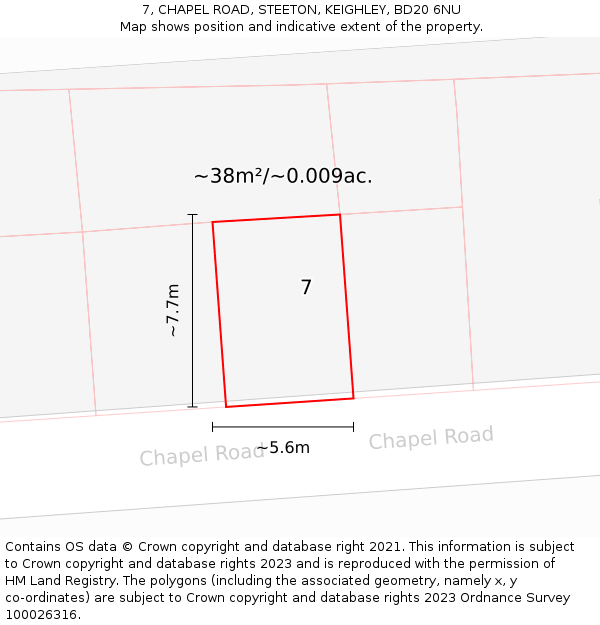 7, CHAPEL ROAD, STEETON, KEIGHLEY, BD20 6NU: Plot and title map