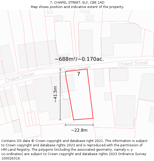 7, CHAPEL STREET, ELY, CB6 1AD: Plot and title map