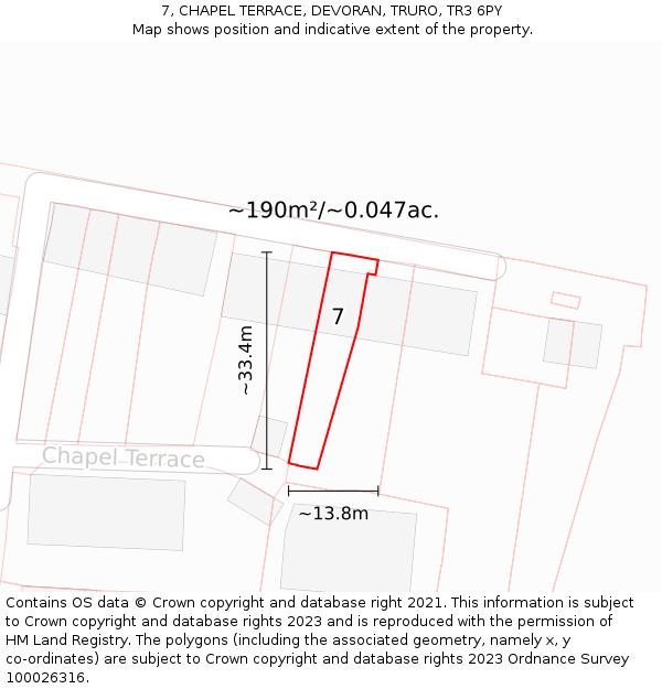 7, CHAPEL TERRACE, DEVORAN, TRURO, TR3 6PY: Plot and title map