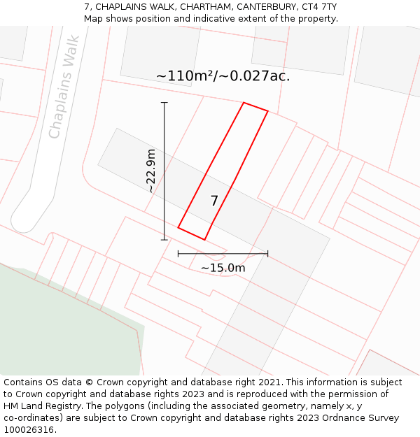 7, CHAPLAINS WALK, CHARTHAM, CANTERBURY, CT4 7TY: Plot and title map