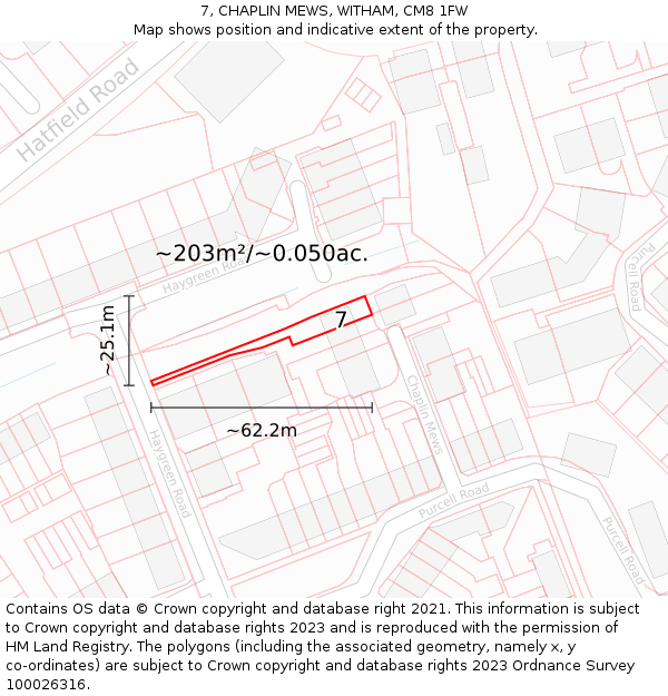 7, CHAPLIN MEWS, WITHAM, CM8 1FW: Plot and title map