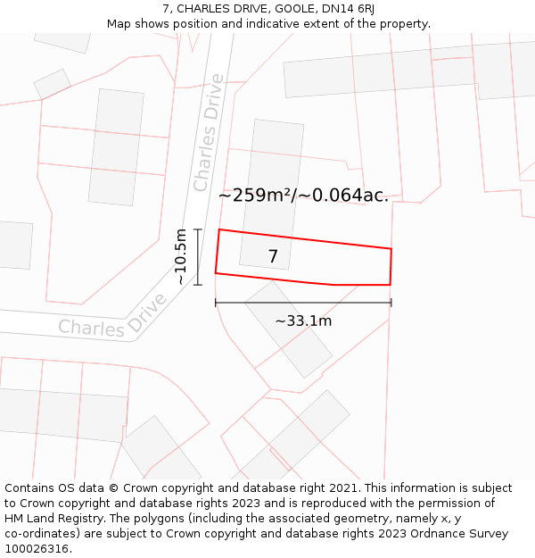 7, CHARLES DRIVE, GOOLE, DN14 6RJ: Plot and title map