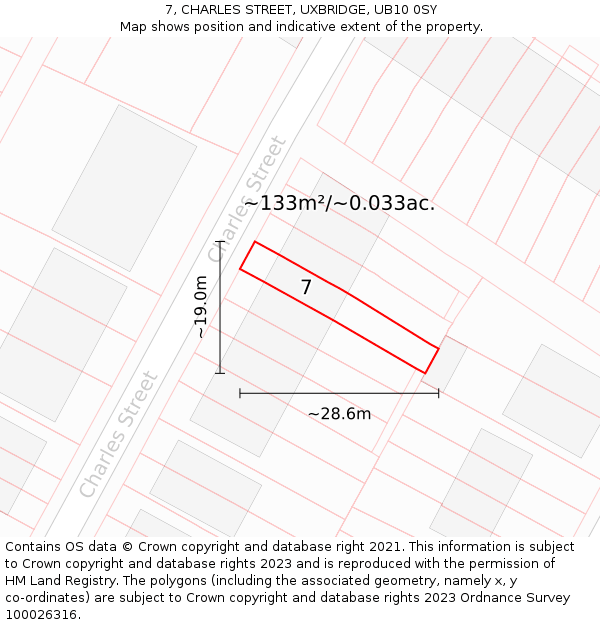 7, CHARLES STREET, UXBRIDGE, UB10 0SY: Plot and title map
