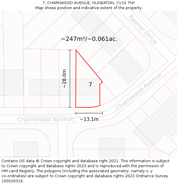7, CHARNWOOD AVENUE, NUNEATON, CV10 7NY: Plot and title map