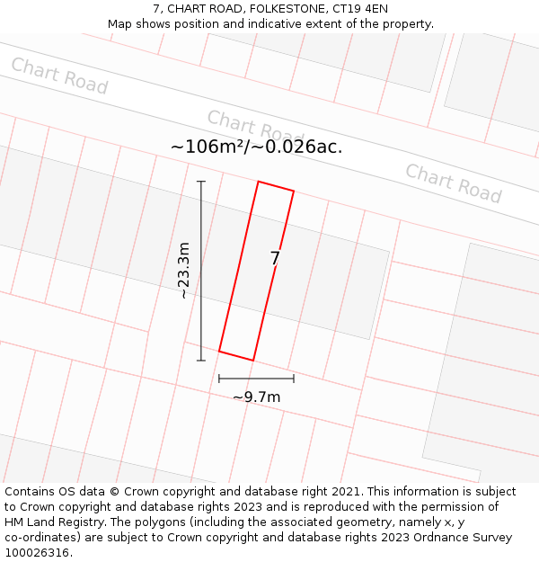 7, CHART ROAD, FOLKESTONE, CT19 4EN: Plot and title map