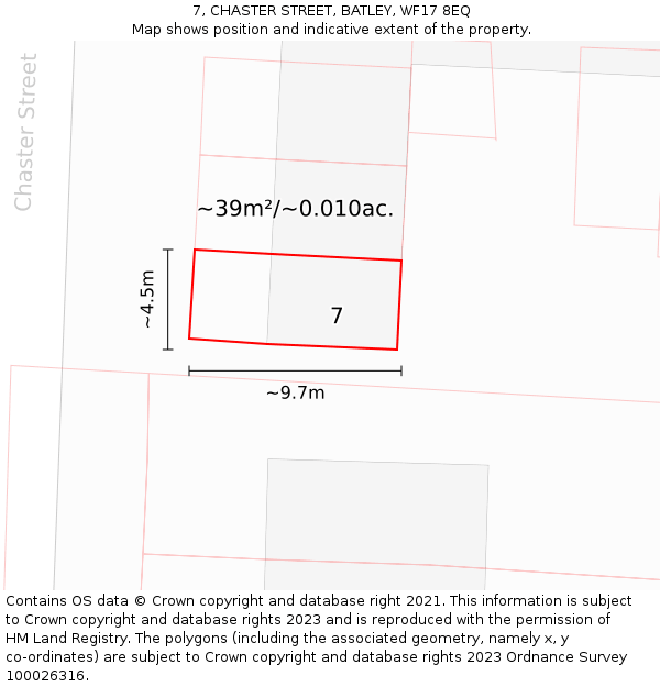 7, CHASTER STREET, BATLEY, WF17 8EQ: Plot and title map