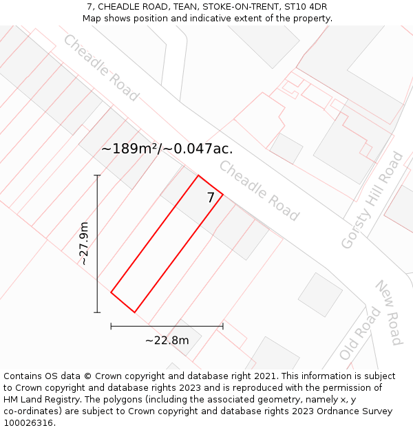 7, CHEADLE ROAD, TEAN, STOKE-ON-TRENT, ST10 4DR: Plot and title map