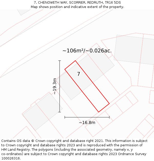 7, CHENOWETH WAY, SCORRIER, REDRUTH, TR16 5DS: Plot and title map