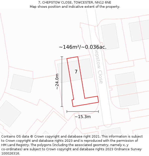 7, CHEPSTOW CLOSE, TOWCESTER, NN12 6NE: Plot and title map