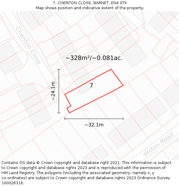 7, CHERITON CLOSE, BARNET, EN4 9TX: Plot and title map