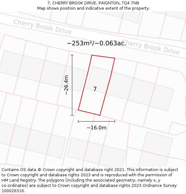 7, CHERRY BROOK DRIVE, PAIGNTON, TQ4 7NB: Plot and title map