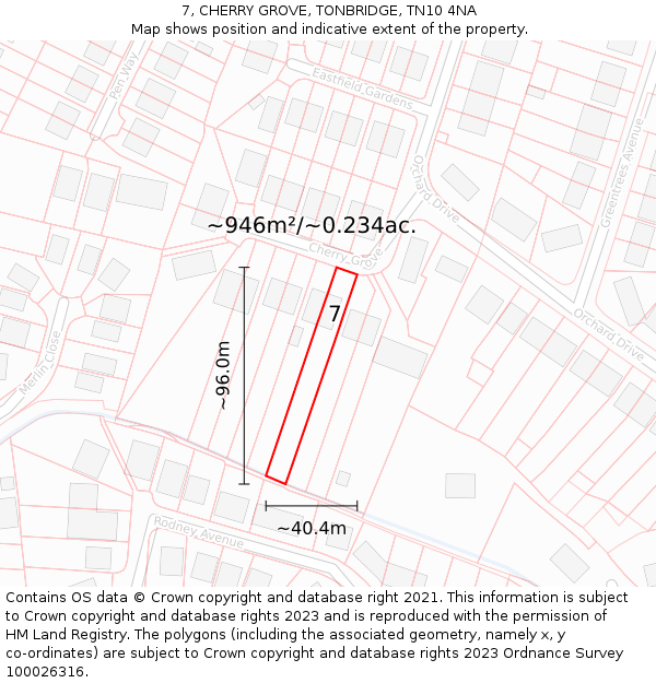 7, CHERRY GROVE, TONBRIDGE, TN10 4NA: Plot and title map